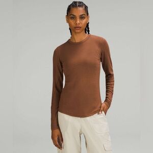 Lululemon Hold Tight Ribbed Long Sleeve Shirt Brown Large Casual Athleisure Yoga